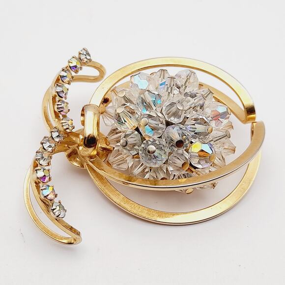 Vintage Aurora Borealis Crystal Fruit Brooch – Rhinestone Beaded Mid Century - Picture 10 of 10